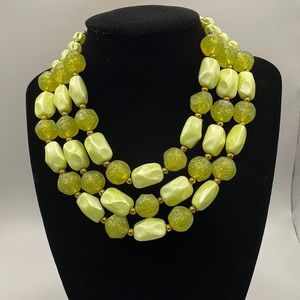 Vintage Acrylic Green and Gold Bead Necklace